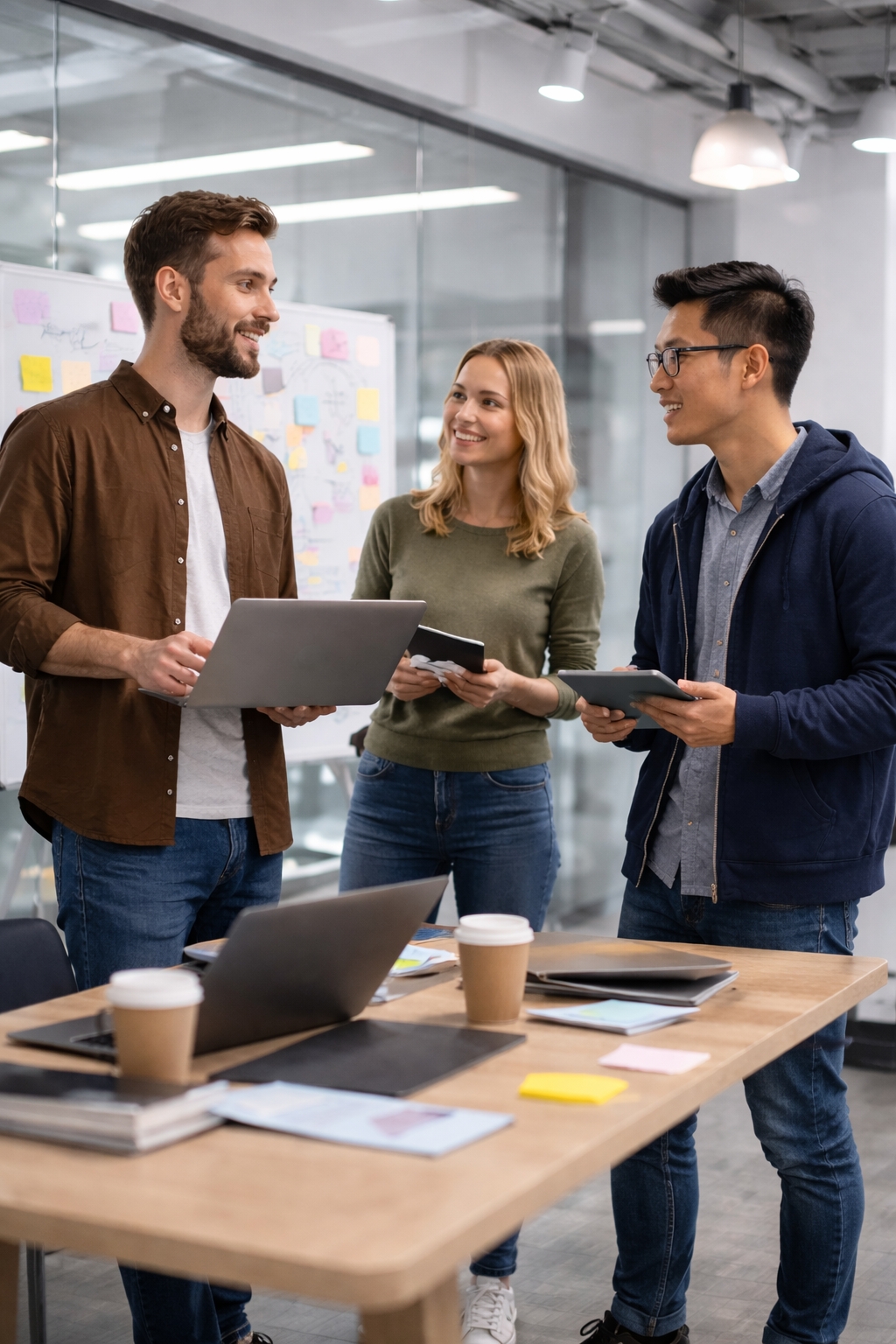 Team collaborating in a modern workspace.